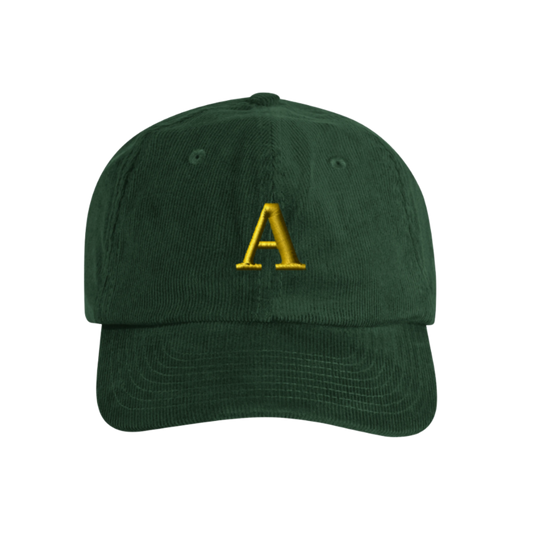 Dunkelgrüne Cord Cap — 1-Zeichen personalisierbar (Initiale)