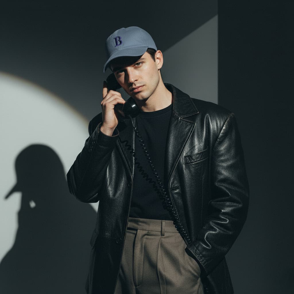 modell trägt personalisierte cap von kaparell und telefoniert