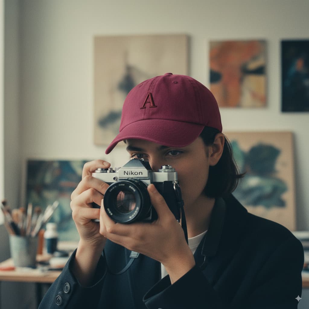 modell trägt personalisierte cap von kaparell und fotografiert